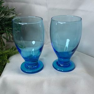 Set of 2 Cristar sky blue aqua footed water goblets / tumblers